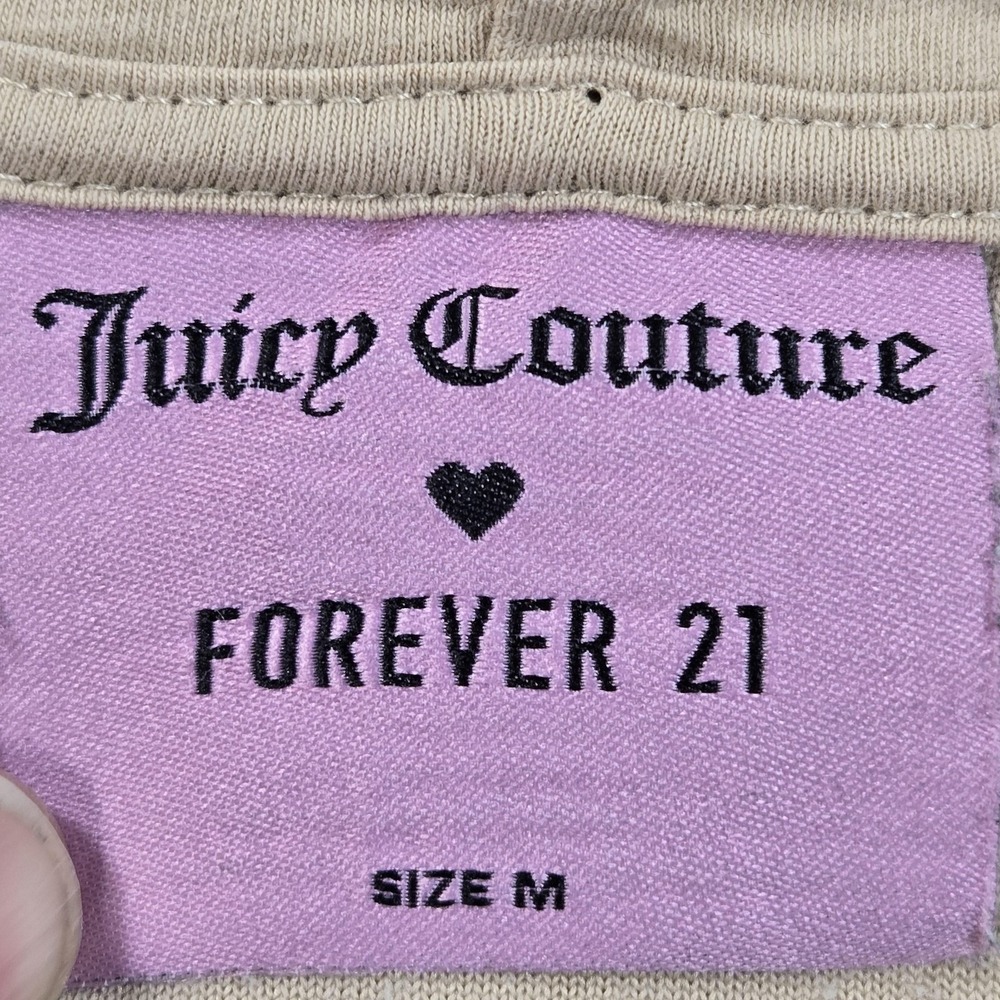 Juicy Couture Forever 21‎ Hoodie Womens Medium Beige Velour Zip Up Rhinestone - Picture 4 of 10